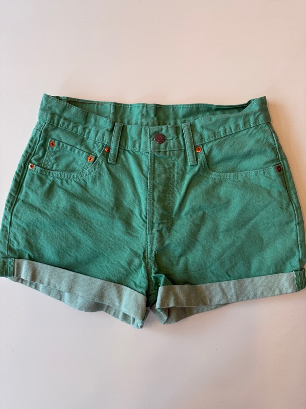 Levi's Teal Green Rolled-Hem Denim Shorts